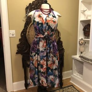 Leslie Fay Purple and White Halter Sundress